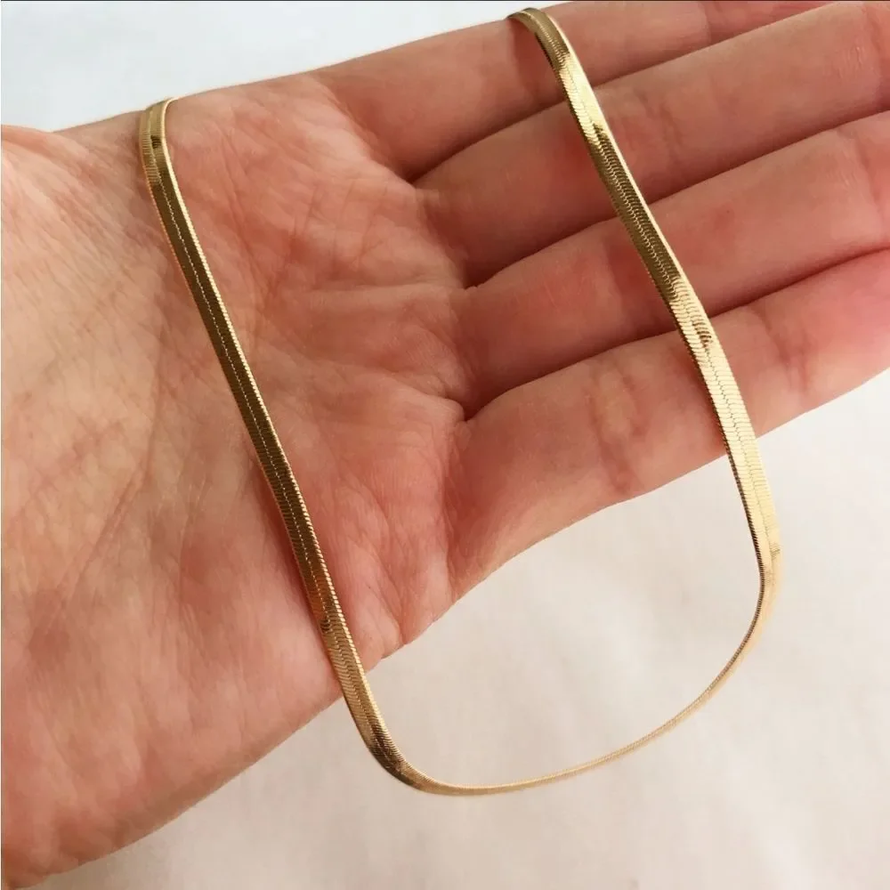 Gold Herringbone Chain Necklace